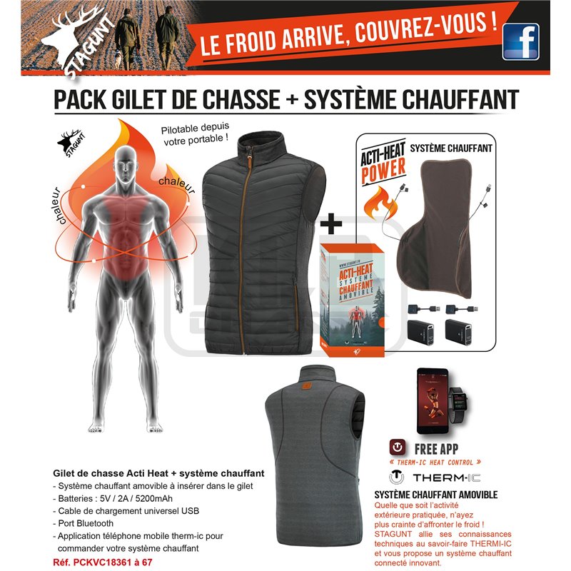 Gilet de chasse Acti Heat XS + système chauffant - Stagunt